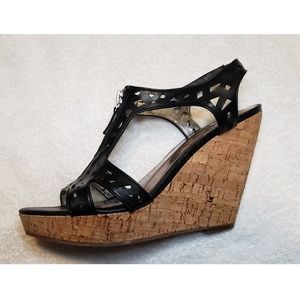 Carlos Santana black cork wedges